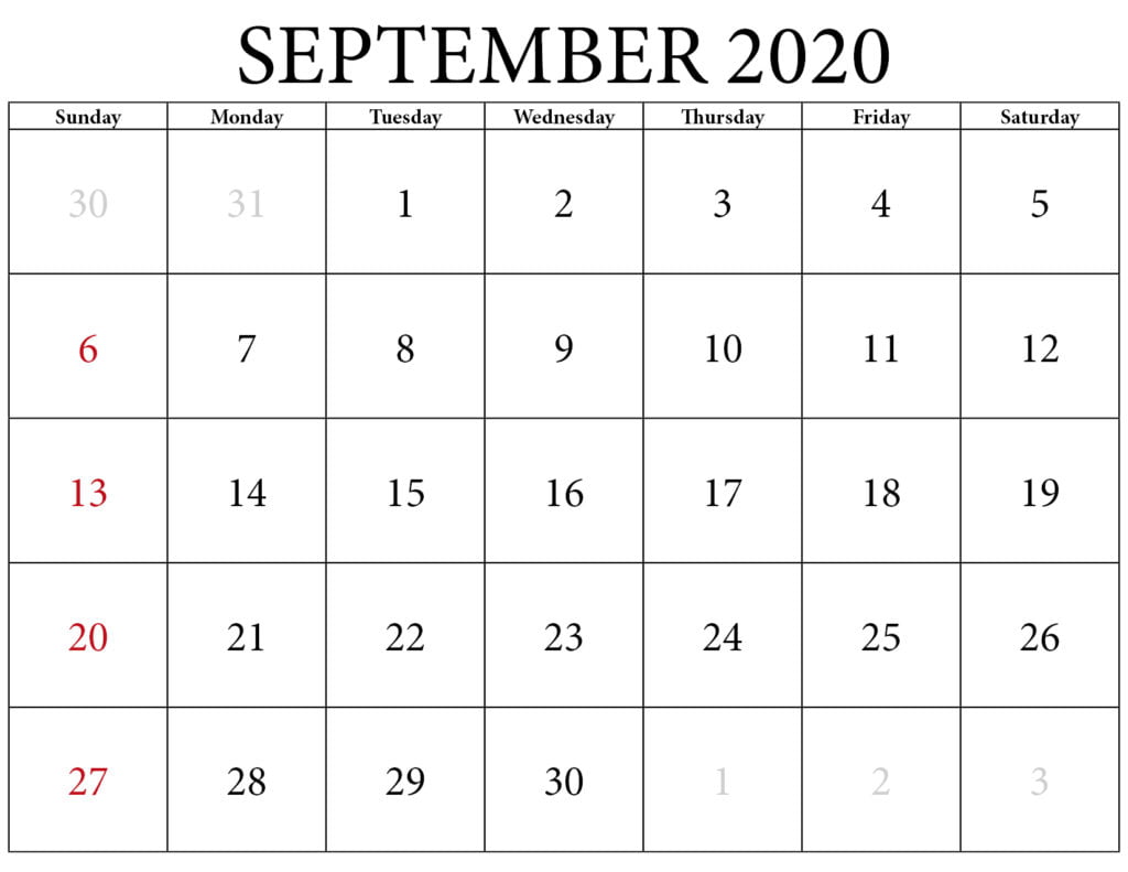 September 2020 calendar 