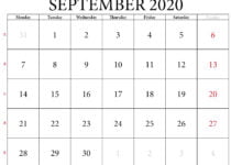 September 2020 calendar printable