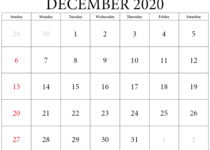 december 2020 calendar