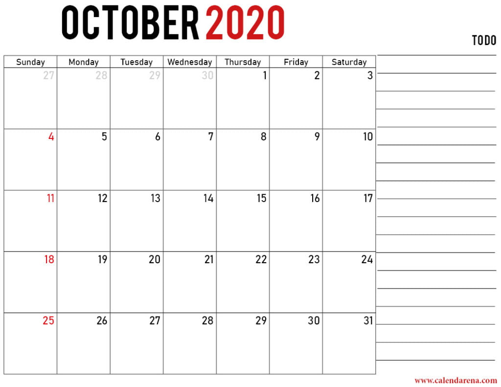 free printable october 2020 calendar