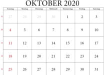kalender 2020 oktober