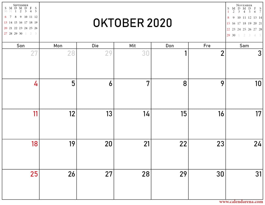 kalender oktober november dezember 2020