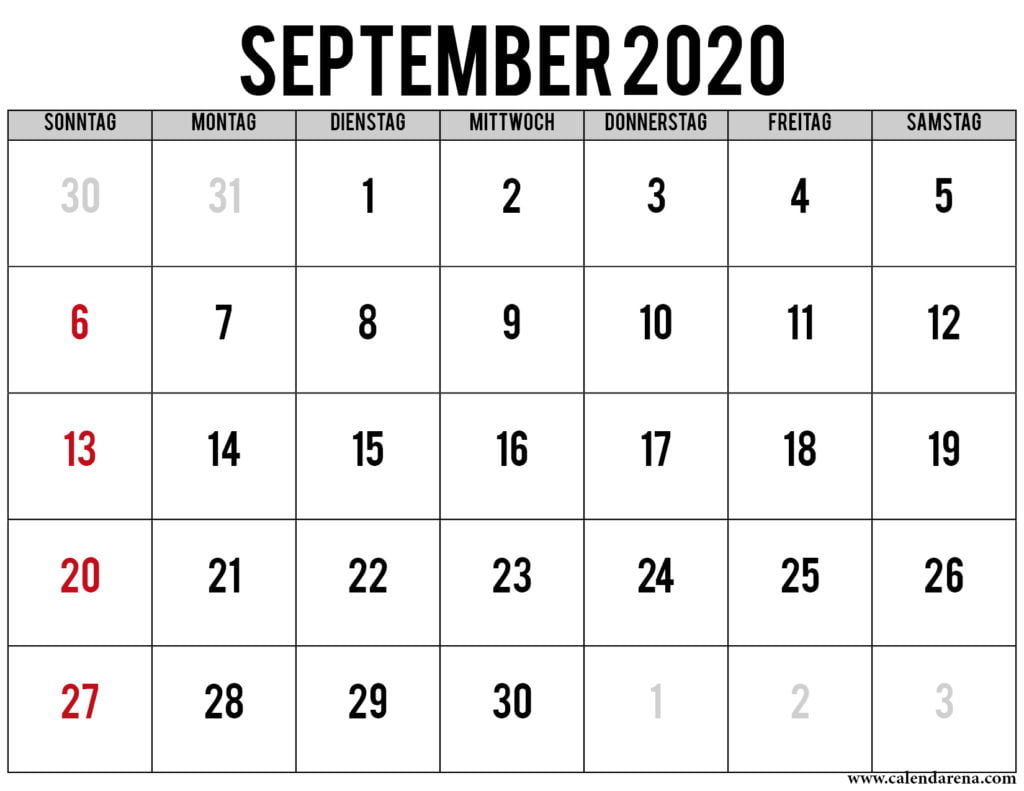 kalender 2020 september