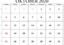 kalenderpedia oktober 2020
