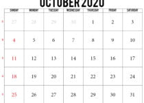 october 2020 calendar printable