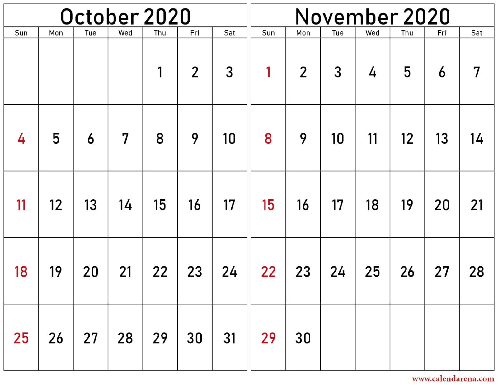November 2020 Calendar Template Free PDF