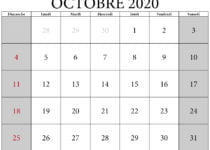Octobre 2020 calendrier