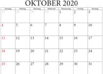 oktober 2020 kalender