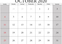 Printable october 2020 calendar