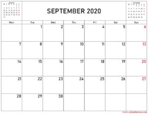 September And October 2020 Calendar