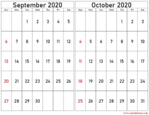 September And October 2020 Calendar