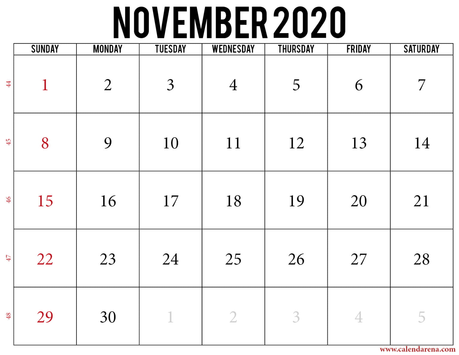 2020 November Calendar Download For Free