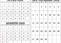 Calendario julio agosto septiembre 2020