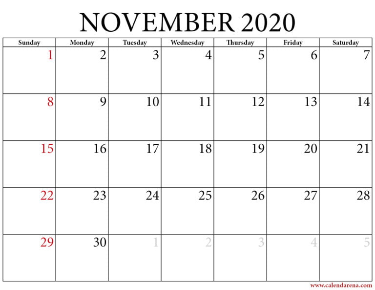 November 2020 Calendar Printable - Free