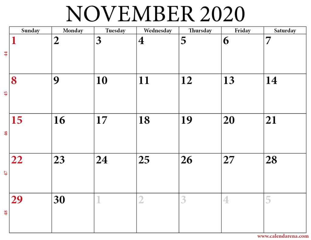 calendar november 2020