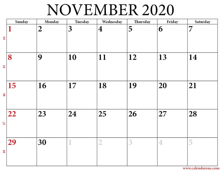 Free Printable November 2020 Calendars Wiki Calendar - Riset