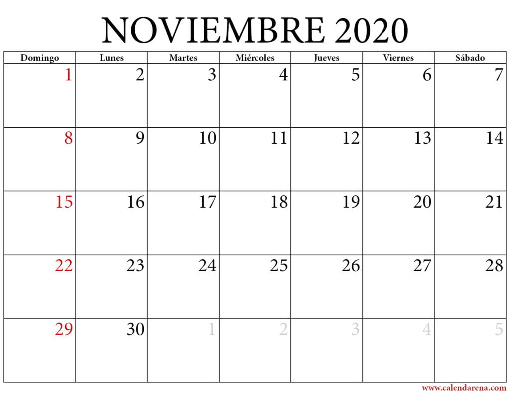 calendario 2020 noviembre paisaje