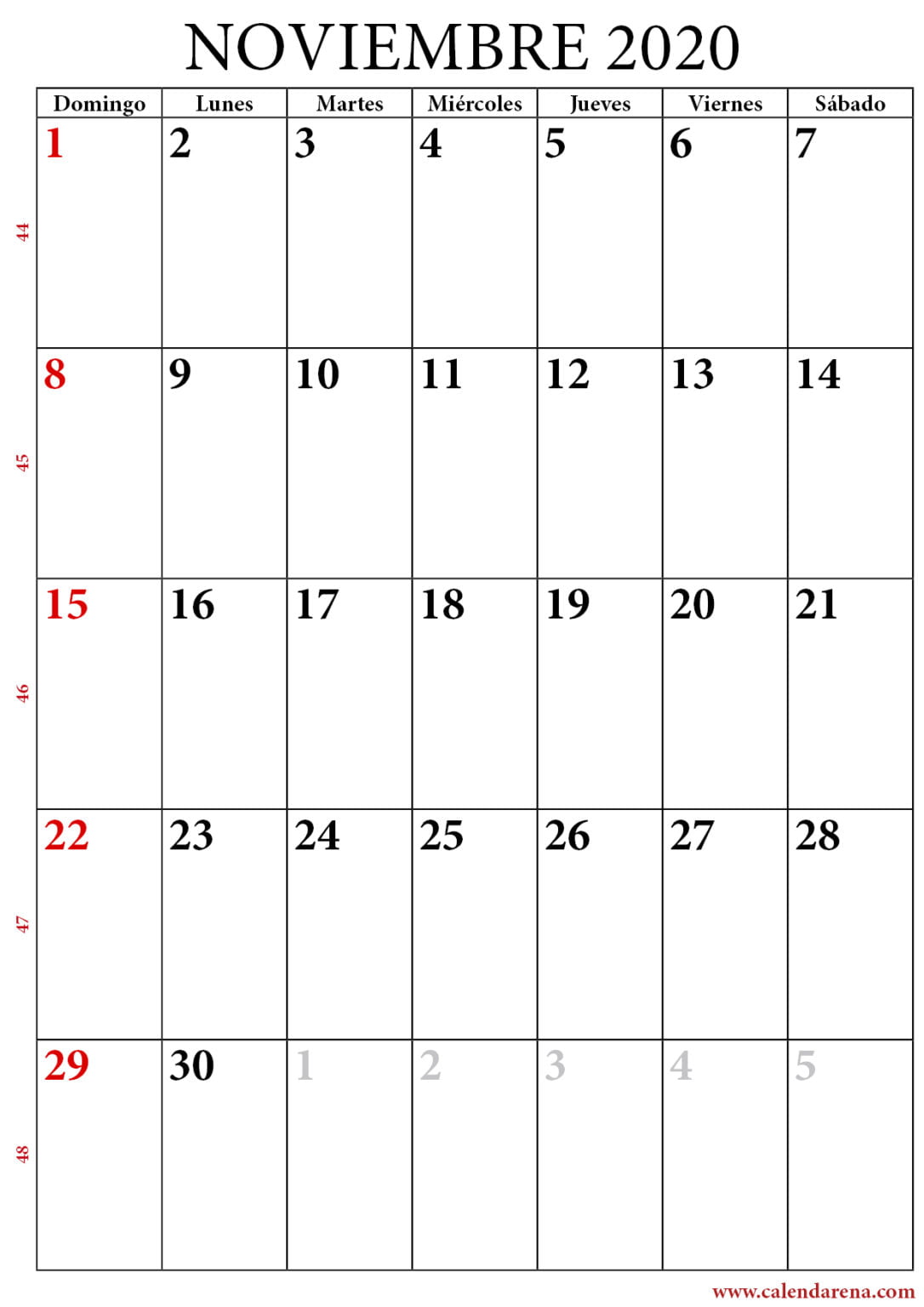 Calendario De Noviembre De 2020 Para Imprimir Gratis