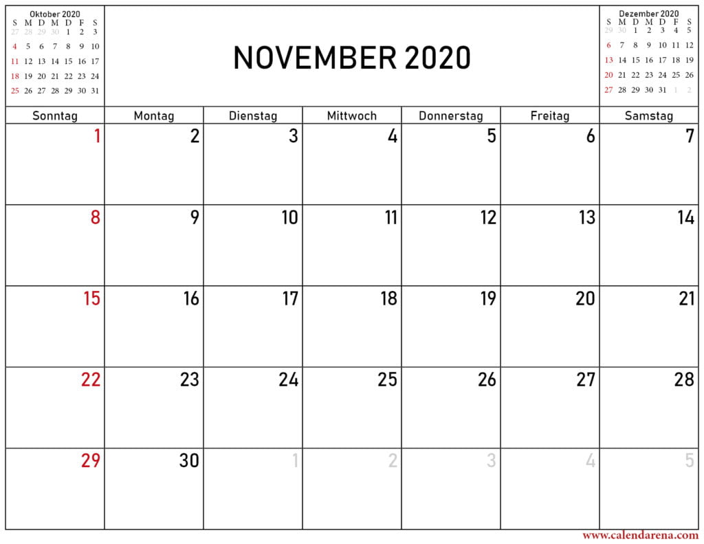 kalender 2020 oktober november dezember