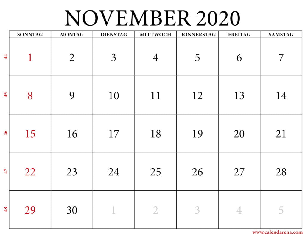 monatsübersicht november 2020