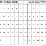 november and december 2020 calendar