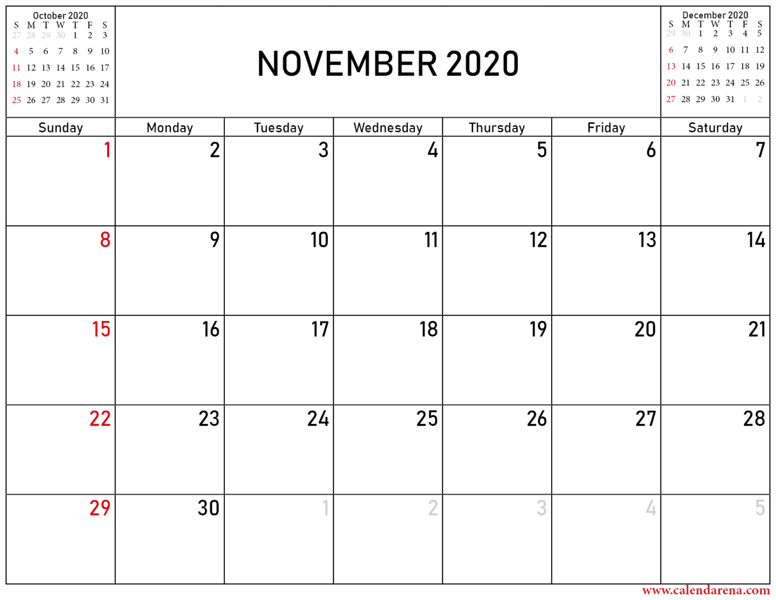 October November And December 2020 Calendar Printable Calendar