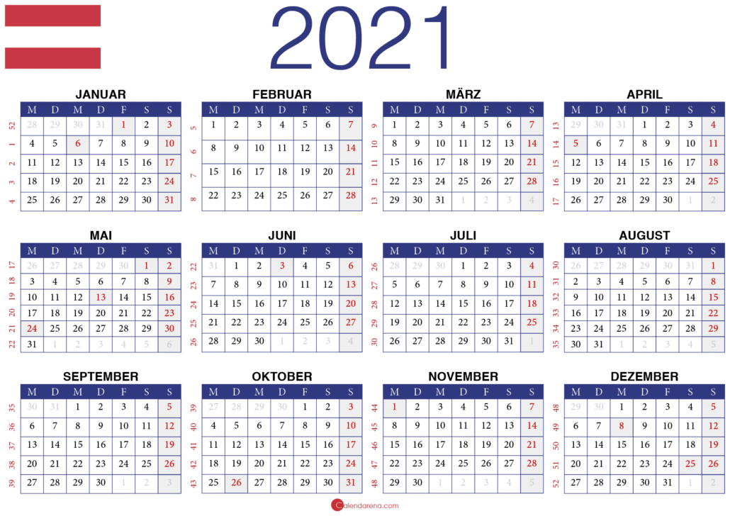 Jahreskalender 2021 Österreich
