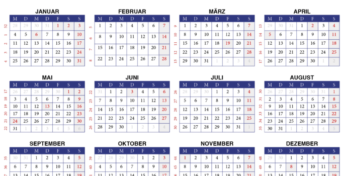 Jahreskalender 2021 Schweiz