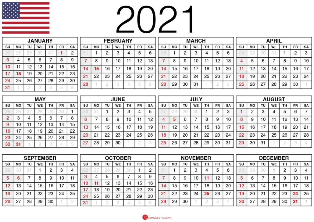 blank calendar 2021 usa