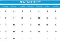 blue november 2020 calendar
