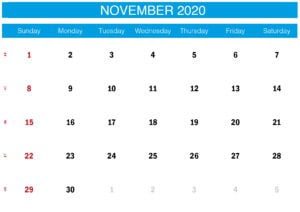 blue november 2020 calendar