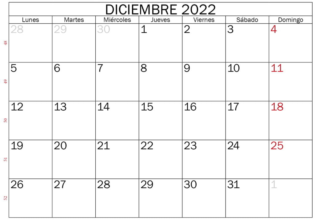 calendario diciembre 2022