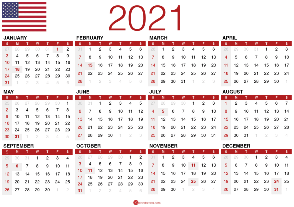 free printable calendar 2021 usa