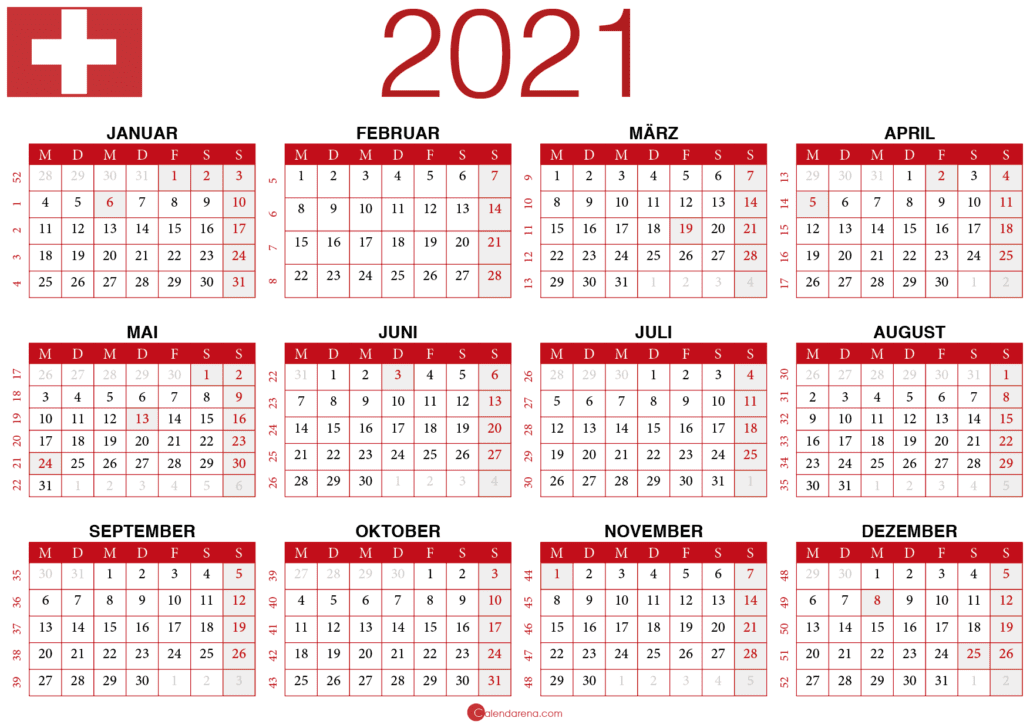 kalender 2021 pdf Schweiz