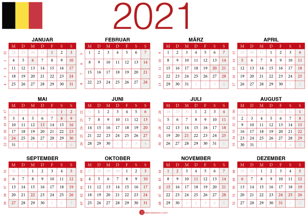 2021 kalender Belgien