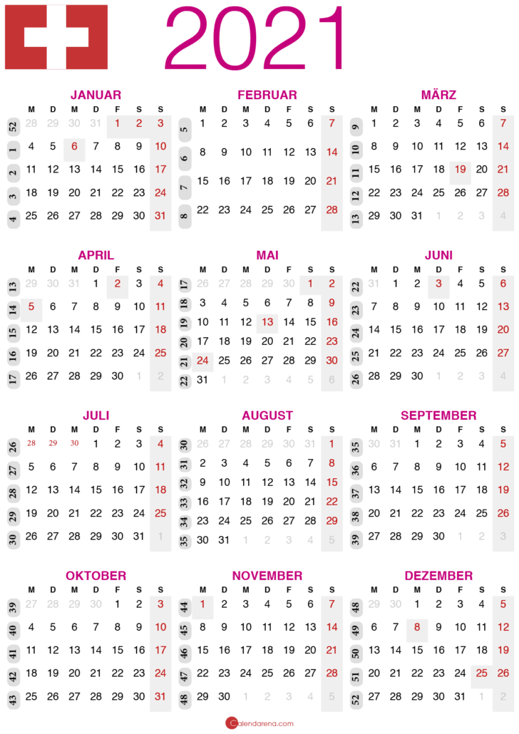 kalender 2021 zum ausdrucken CH2