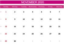 pink november 2020 calendar