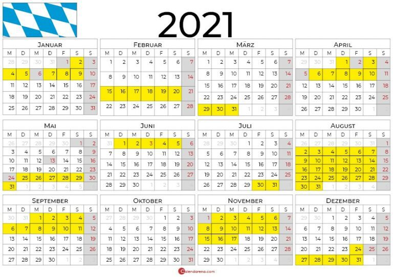 2021 Kalender Bayern Ferien, Feiertage