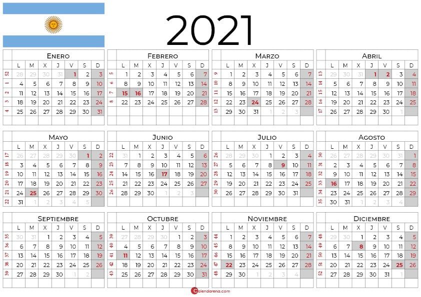 Calendario Argentina 2021 con días festivos