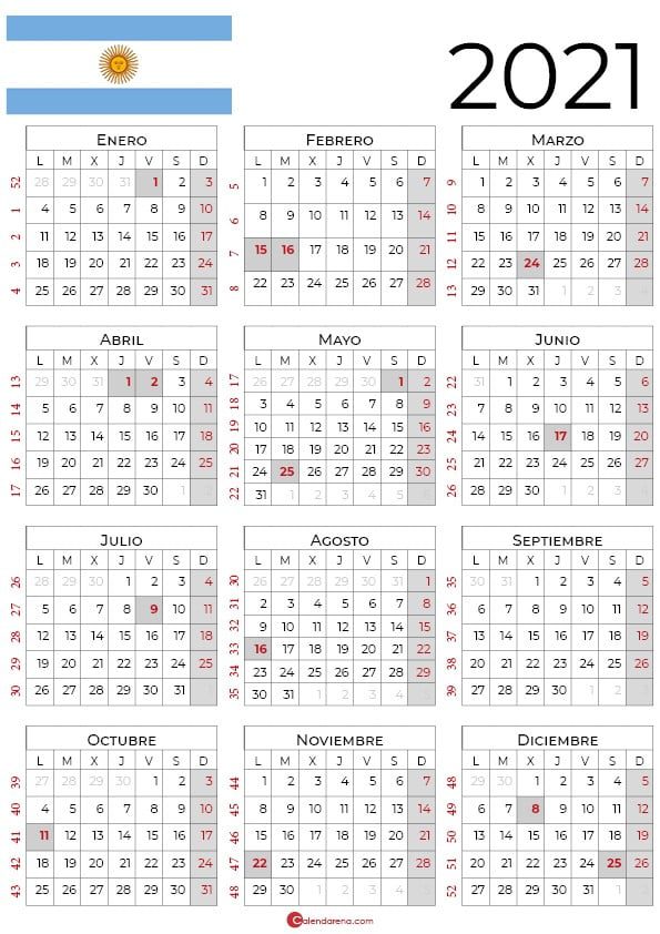 Calendario Argentina 2021 con días festivos_retrato