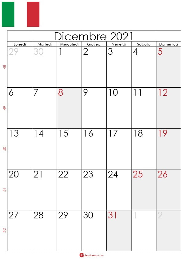 Calendario Dicembre 2021