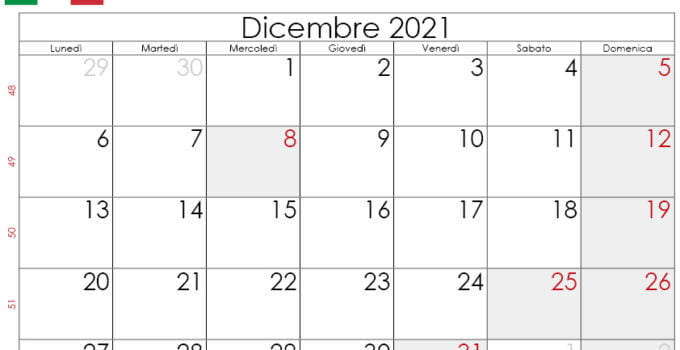 Calendario Dicembre 2021 da stampare