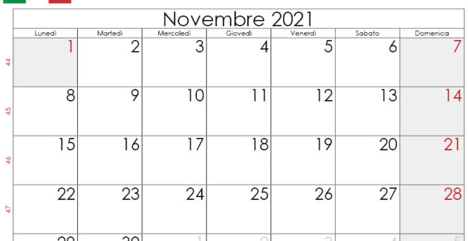 Calendario Novembre 2021 da stampare