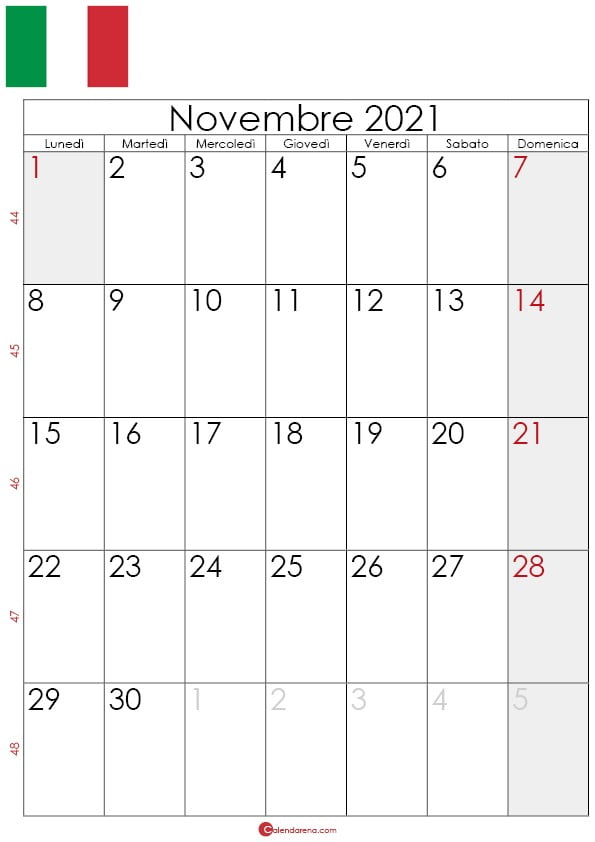 Calendario Novembre 2021