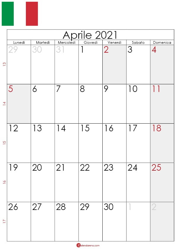 Calendario aprile 2021 da stampare