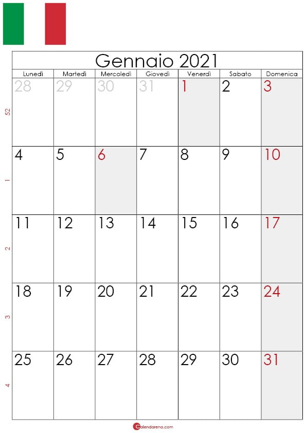 Calendario gennaio 2021 da stampare