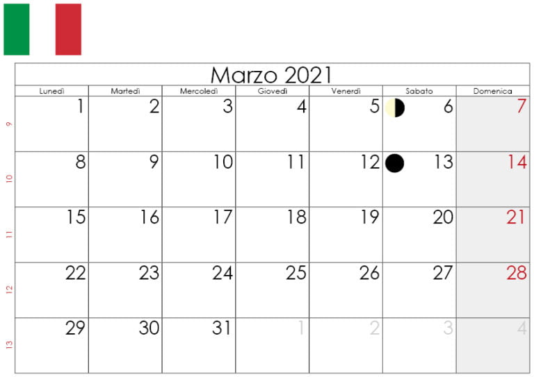 Calendario Marzo 2021 Da Stampare Gratuitamente 🇮🇹