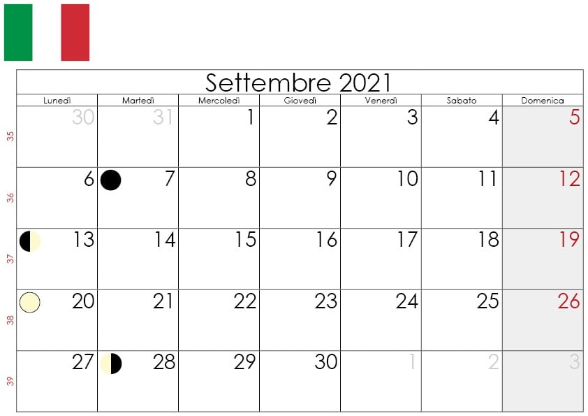 Calendario lunare settembre 2021