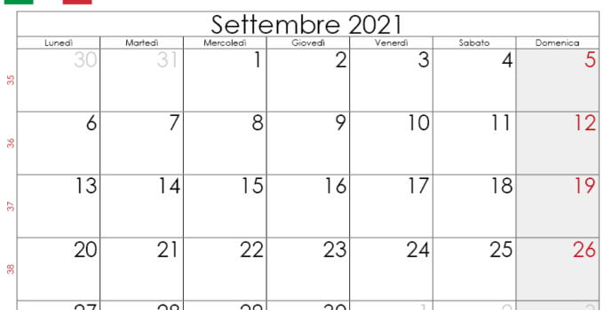 Calendario settembre 2021 da stampare