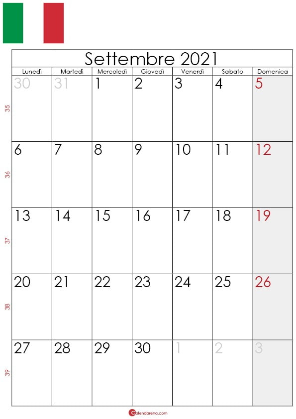 Calendario settembre 2021